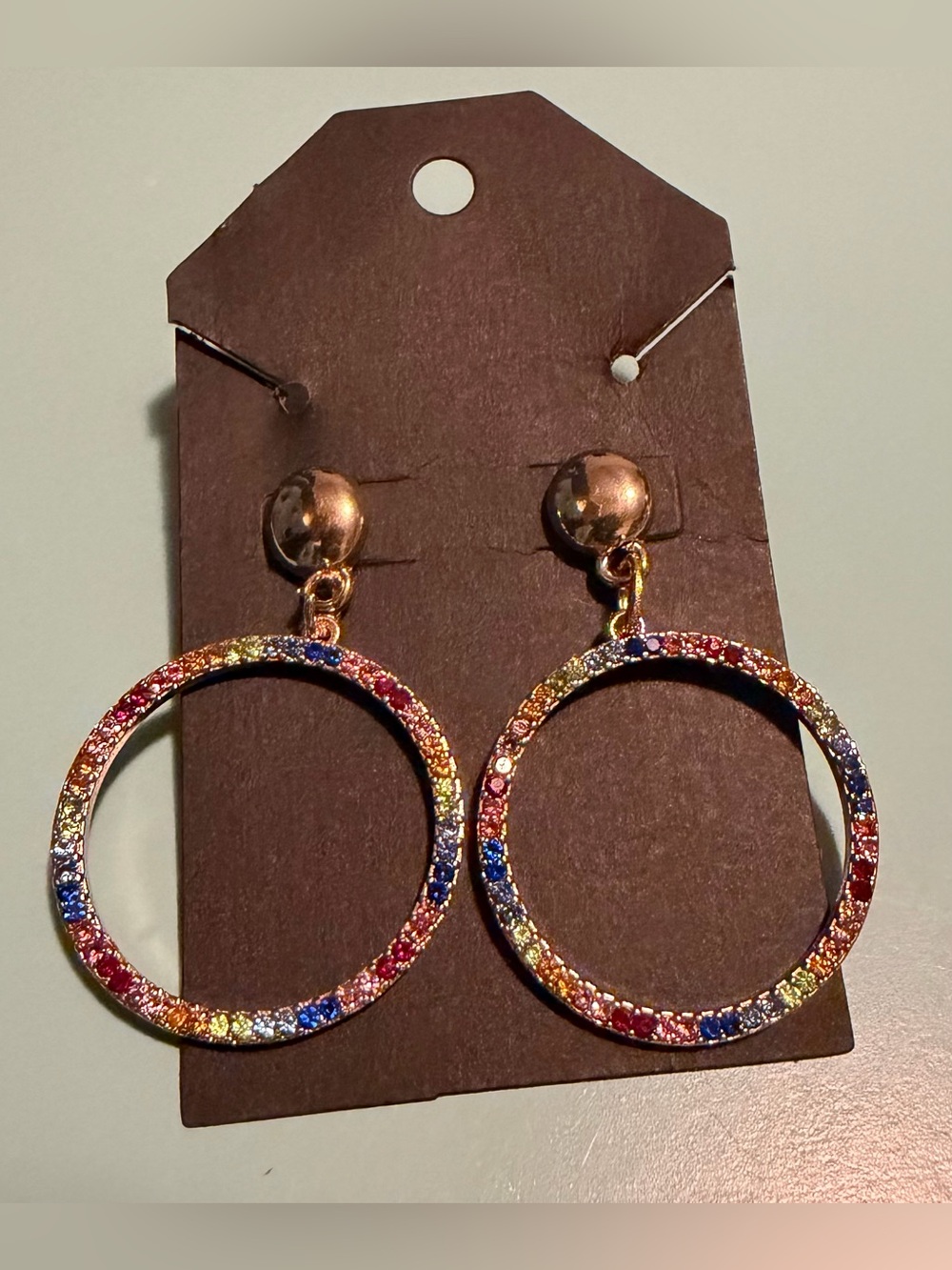 Gorgeous Gold-Tone Multicolor Crystal Hoop Earrings
